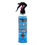 Muc-Off Helmet & Visor Cleaner i en 250 ml sprayflaska, idealisk för rengöring av motorcykelhjälmar och visir. Perfekt för att ta bort smuts och fläckar.